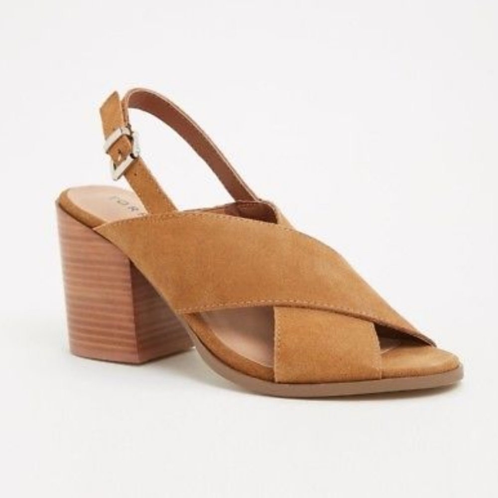 TORRID Genuine Suede Criss Cross Block Sandals